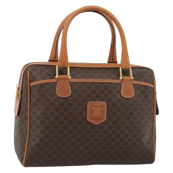 CELINE Macadam Canvas Boston Bag PVC Leather Brown Gold Auth 183015A