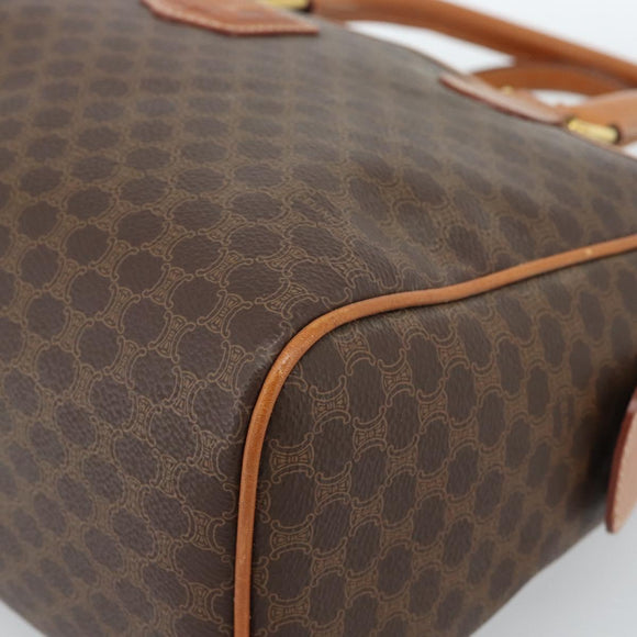 CELINE Macadam Canvas Boston Bag PVC Leather Brown Gold Auth 183015A