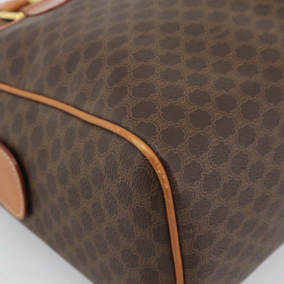 CELINE Macadam Canvas Boston Bag PVC Leather Brown Gold Auth 183015A