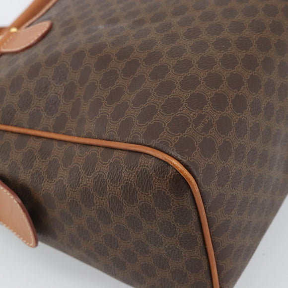 CELINE Macadam Canvas Boston Bag PVC Leather Brown Gold Auth 183015A