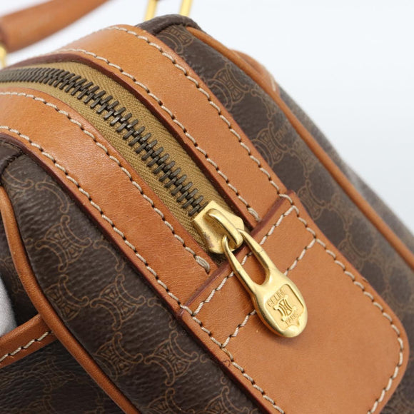 CELINE Macadam Canvas Boston Bag PVC Leather Brown Gold Auth 183015A
