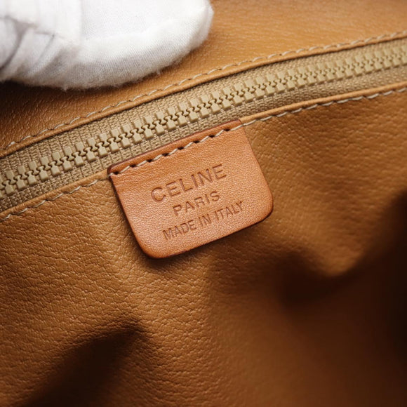 CELINE Macadam Canvas Boston Bag PVC Leather Brown Gold Auth 183015A