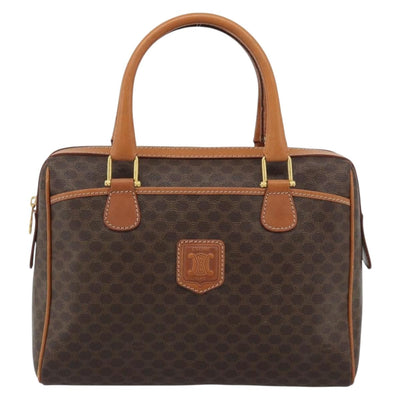 CELINE Macadam Canvas Boston Bag PVC Leather Brown Gold Auth 183015A - 0