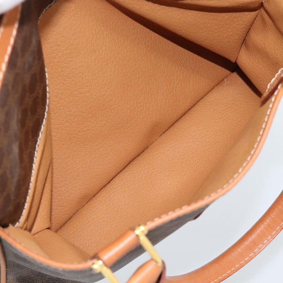 CELINE Macadam Canvas Boston Bag PVC Leather Brown Gold Auth 183015A