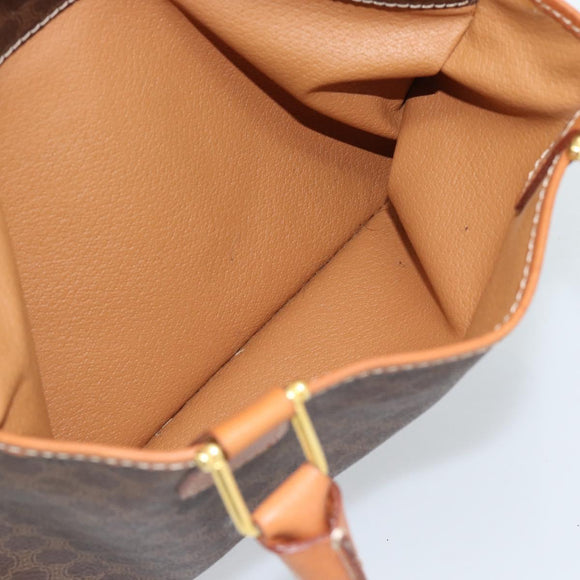 CELINE Macadam Canvas Boston Bag PVC Leather Brown Gold Auth 183015A