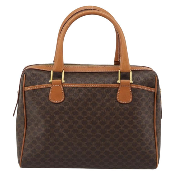 CELINE Macadam Canvas Boston Bag PVC Leather Brown Gold Auth 183015A