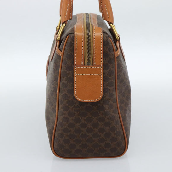 CELINE Macadam Canvas Boston Bag PVC Leather Brown Gold Auth 183015A