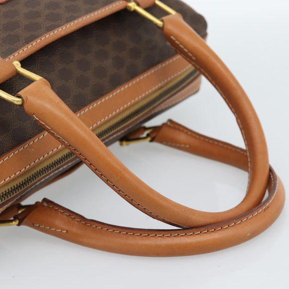 CELINE Macadam Canvas Boston Bag PVC Leather Brown Gold Auth 183015A