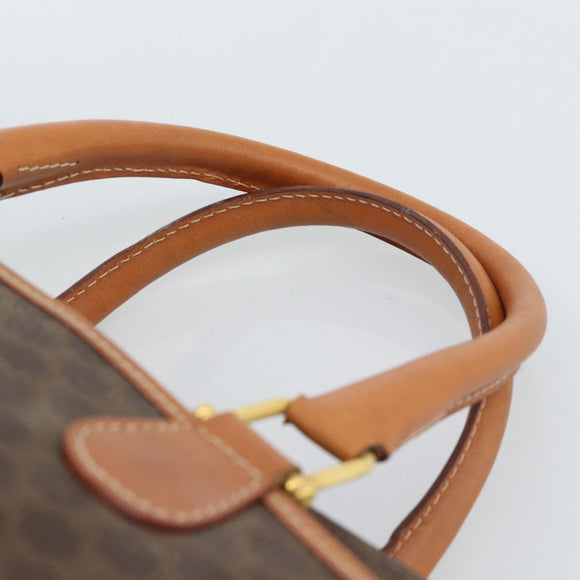 CELINE Macadam Canvas Boston Bag PVC Leather Brown Gold Auth 183015A