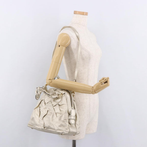 VALENTINO Hand Bag Leather 2way Gold Auth 183017A
