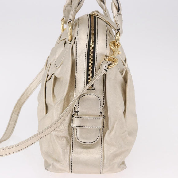VALENTINO Hand Bag Leather 2way Gold Auth 183017A