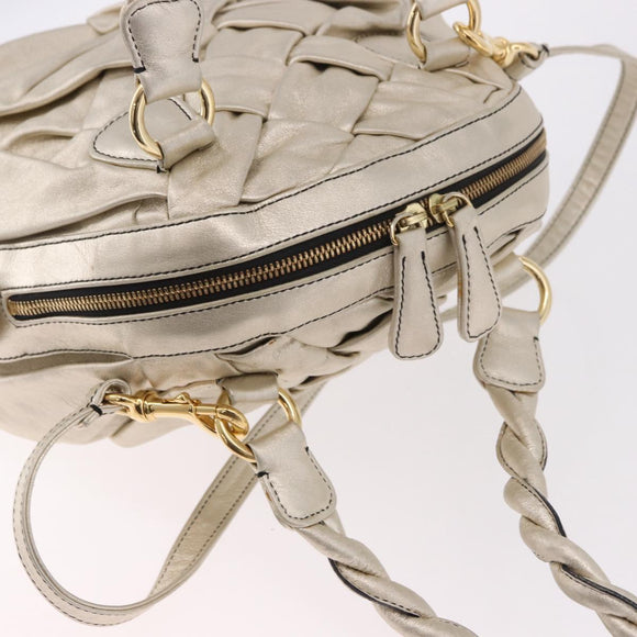 VALENTINO Hand Bag Leather 2way Gold Auth 183017A