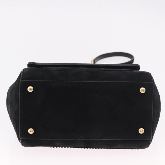 Salvatore Ferragamo Vala Chain Shoulder Bag Suede 2way Black Gold Auth 183018A