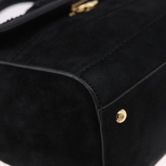 Salvatore Ferragamo Vala Chain Shoulder Bag Suede 2way Black Gold Auth 183018A