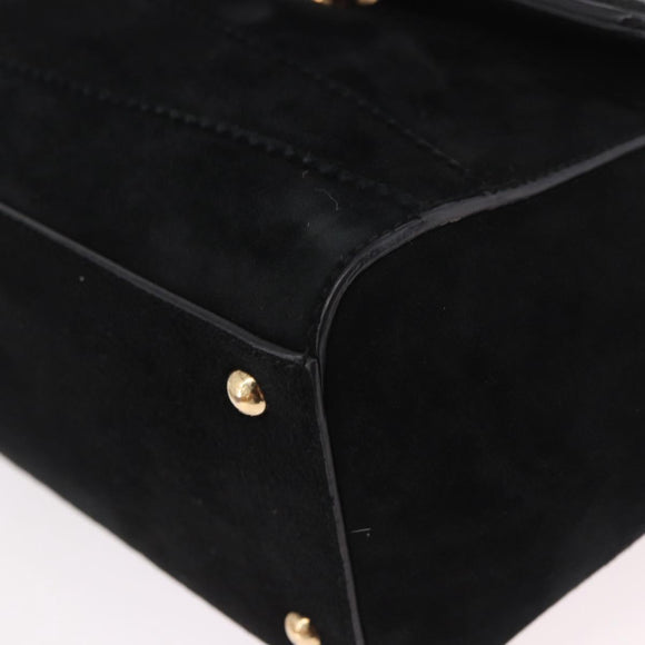 Salvatore Ferragamo Vala Chain Shoulder Bag Suede 2way Black Gold Auth 183018A