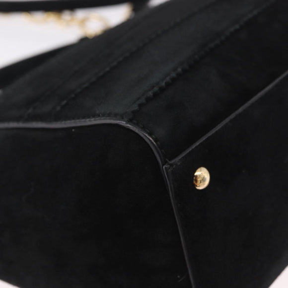 Salvatore Ferragamo Vala Chain Shoulder Bag Suede 2way Black Gold Auth 183018A
