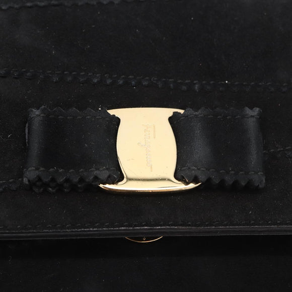 Salvatore Ferragamo Vala Chain Shoulder Bag Suede 2way Black Gold Auth 183018A
