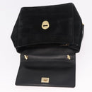Salvatore Ferragamo Vala Chain Shoulder Bag Suede 2way Black Gold Auth 183018A-10