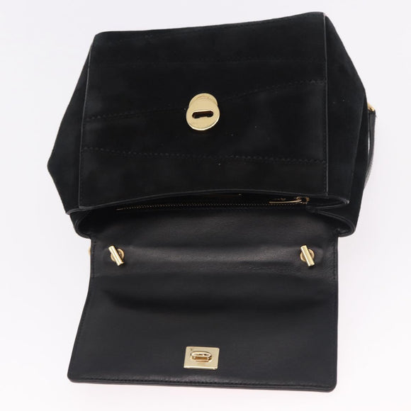 Salvatore Ferragamo Vala Chain Shoulder Bag Suede 2way Black Gold Auth 183018A