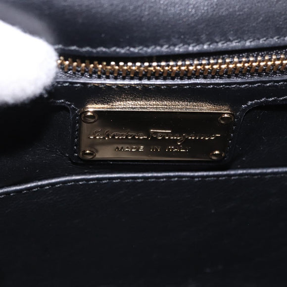 Salvatore Ferragamo Vala Chain Shoulder Bag Suede 2way Black Gold Auth 183018A
