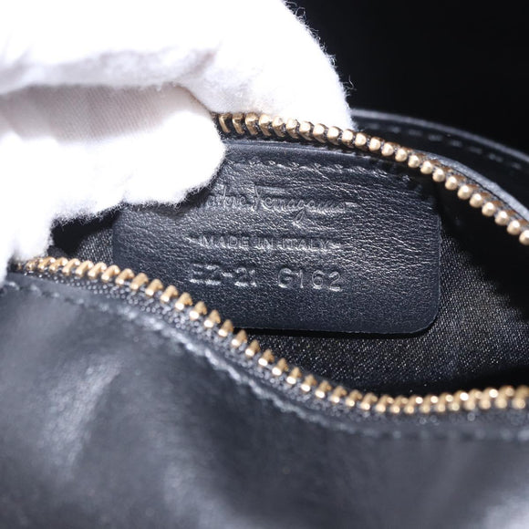 Salvatore Ferragamo Vala Chain Shoulder Bag Suede 2way Black Gold Auth 183018A