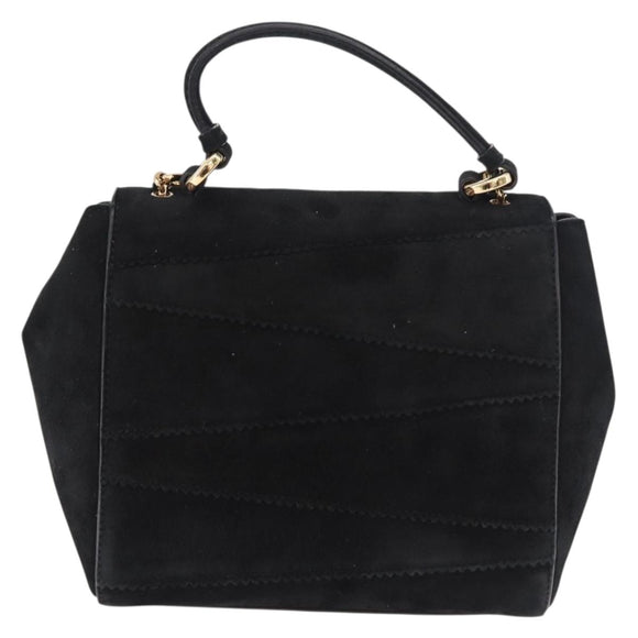 Salvatore Ferragamo Vala Chain Shoulder Bag Suede 2way Black Gold Auth 183018A