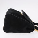 Salvatore Ferragamo Vala Chain Shoulder Bag Suede 2way Black Gold Auth 183018A-3