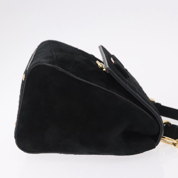 Salvatore Ferragamo Vala Chain Shoulder Bag Suede 2way Black Gold Auth 183018A