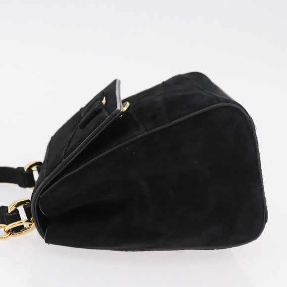 Salvatore Ferragamo Vala Chain Shoulder Bag Suede 2way Black Gold Auth 183018A