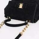 Salvatore Ferragamo Vala Chain Shoulder Bag Suede 2way Black Gold Auth 183018A-6