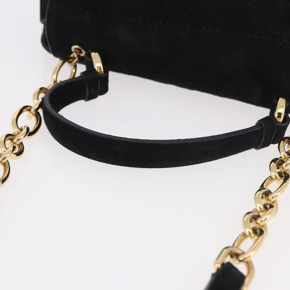 Salvatore Ferragamo Vala Chain Shoulder Bag Suede 2way Black Gold Auth 183018A