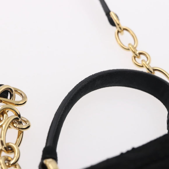 Salvatore Ferragamo Vala Chain Shoulder Bag Suede 2way Black Gold Auth 183018A