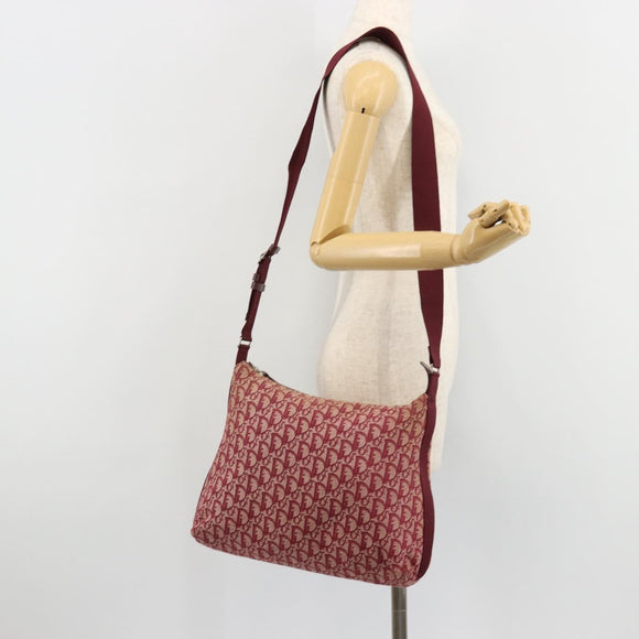 Christian Dior Trotter Canvas Schoudertas Rood Zilver Auth 183019A