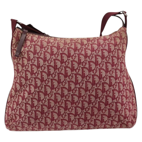Christian Dior Trotter Canvas Schoudertas Rood Zilver Auth 183019A