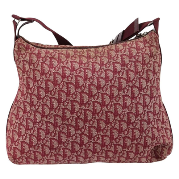 Christian Dior Trotter Canvas Schoudertas Rood Zilver Auth 183019A