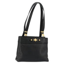Gianni Versace Shoulder Bag Leather Embossed Black Gold Auth 183020-1