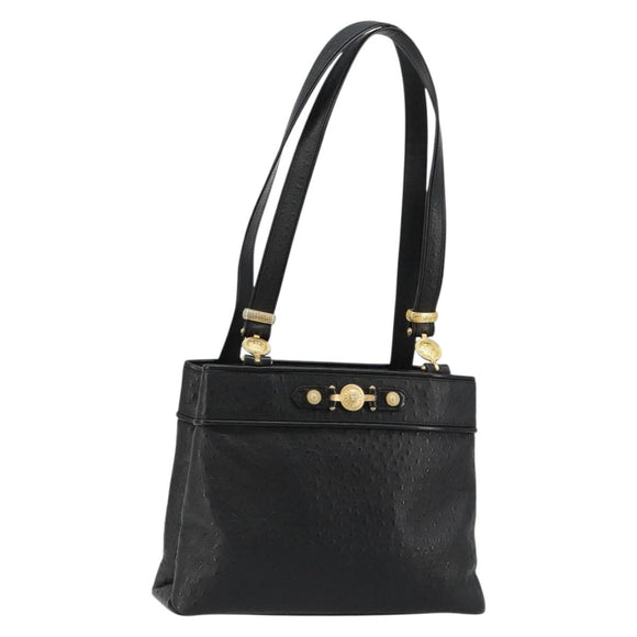 Gianni Versace Shoulder Bag Leather Embossed Black Gold Auth 183020