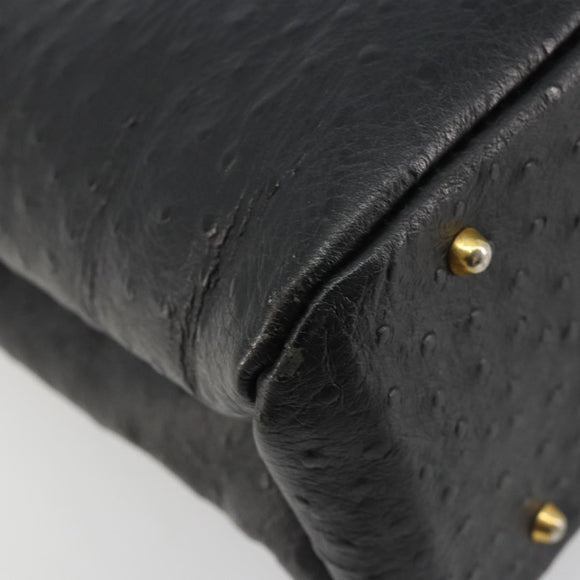 Gianni Versace Shoulder Bag Leather Embossed Black Gold Auth 183020