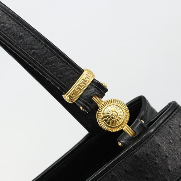 Gianni Versace Shoulder Bag Leather Embossed Black Gold Auth 183020