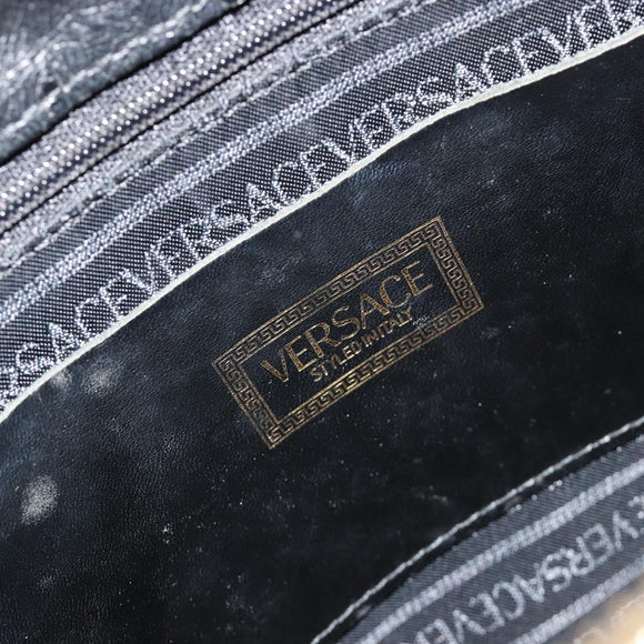 Gianni Versace Shoulder Bag Leather Embossed Black Gold Auth 183020