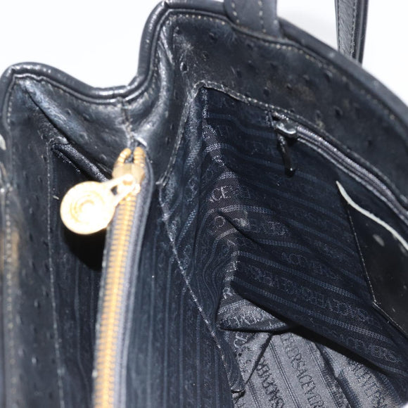 Gianni Versace Shoulder Bag Leather Embossed Black Gold Auth 183020