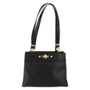 Gianni Versace Shoulder Bag Leather Embossed Black Gold Auth 183020-13