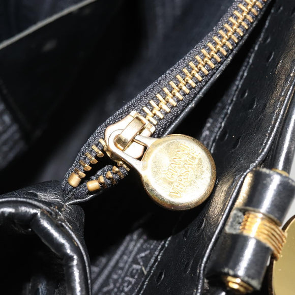 Gianni Versace Shoulder Bag Leather Embossed Black Gold Auth 183020