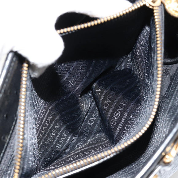 Gianni Versace Shoulder Bag Leather Embossed Black Gold Auth 183020