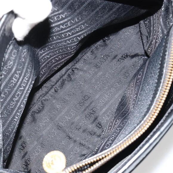 Gianni Versace Shoulder Bag Leather Embossed Black Gold Auth 183020