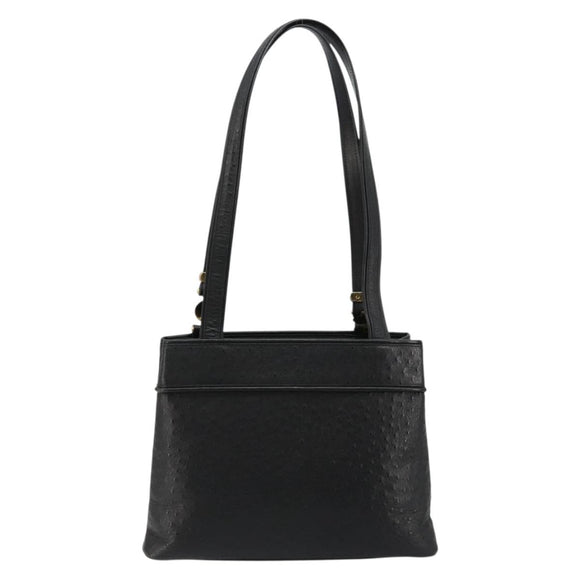 Gianni Versace Shoulder Bag Leather Embossed Black Gold Auth 183020