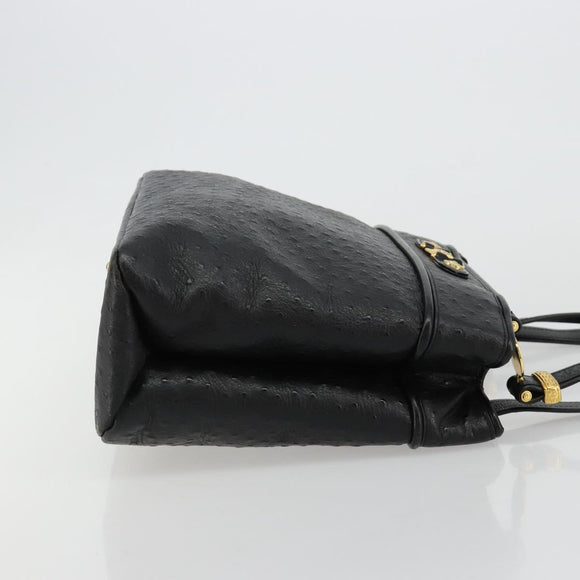 Gianni Versace Shoulder Bag Leather Embossed Black Gold Auth 183020