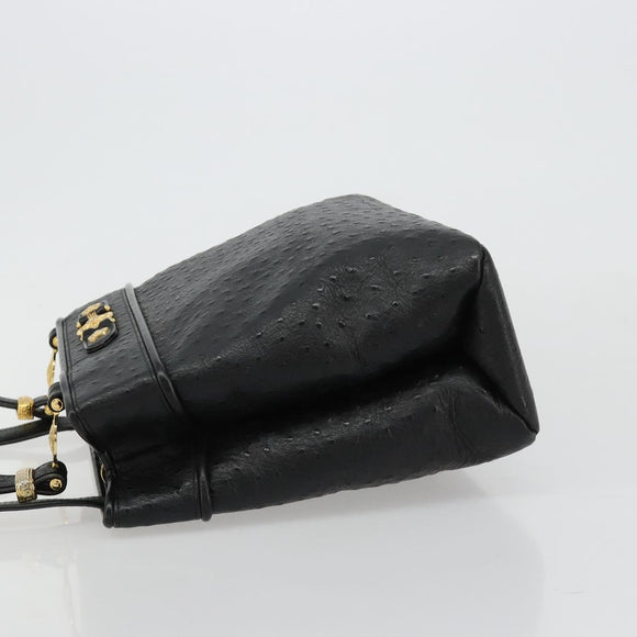 Gianni Versace Shoulder Bag Leather Embossed Black Gold Auth 183020