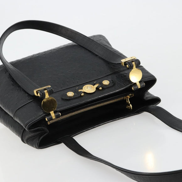 Gianni Versace Shoulder Bag Leather Embossed Black Gold Auth 183020