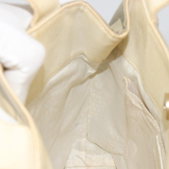 CHANEL Window Line Tote Bag Canvas Beige Gold CC Auth 183024